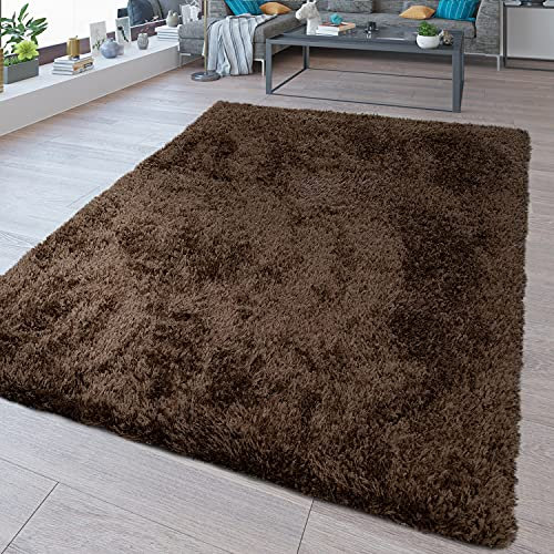 TT Home Alfombra Pelo Largo Lavable Estilo Shaggy Flokati Marrón Liso, Tamaño:140x200 cm