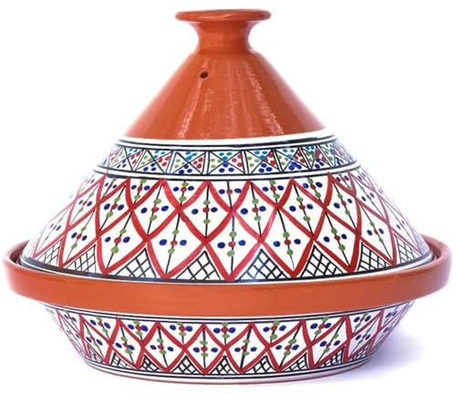KAMSAH Hand Made and Hand Painted Tagine Pot | Moroccan Ceramic Pots For Cooking and Stew Casserole Slow Cooker (Large, Supreme Bohemian Red)