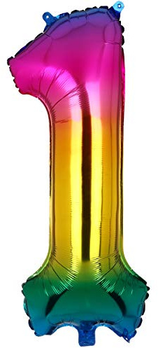 100CM Riesen Regenbogen Zahl 1 Folien Luftballons Number Mylar Helium Zahlenballon Hochzeit Geschenk-Deko Einhorn Geburtstag Party Dekoration XXL