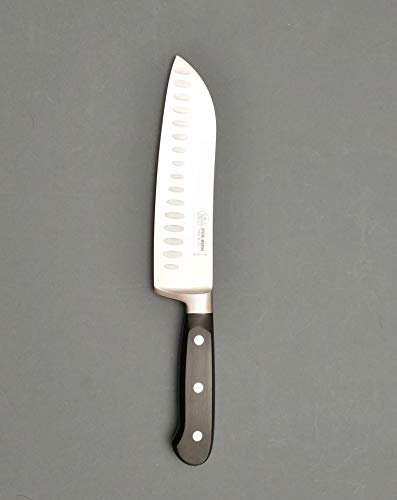 Couteau de Cuisine Japonais, Couteau Forgé Santoku de Chef avec alvéoles – Manche en technopolymère noir