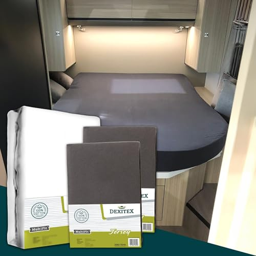 Dexitex - Påslakanset Husvagn Queensbed 3 delar - 2 Påslakan Husbil + 1 Madrasskydd -Sängkläder Husbil - Påslakan Husbil - Queensbed Husbil - Madrass Husbil - Oeko-TEX - 100% bomull -antracit