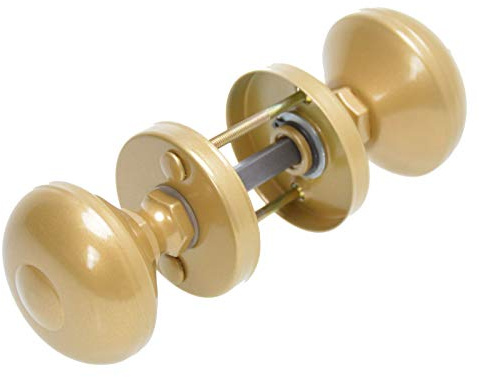 Aqbau Pomello per porta con rosetta, rotondo, due pezzi, oro, maniglia rotonda per porte interne ed esterne, in alluminio verniciato a polvere, set completo di pomelli per porta con bulloni e viti