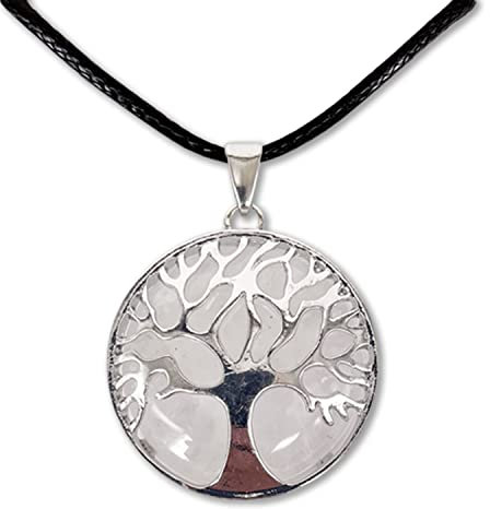 cotigo Collar de árbol de la Vida con Colgante Piedra Natural Energeticas - Distintas Piedras Semipreciosas (Cuarzo Blanco)