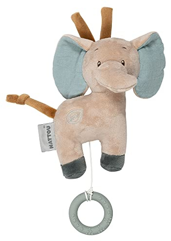 Nattou Mini-Spieluhr aus Baumwolle (Musselin) und Polyester, Elefant Axel, Wiegelied «La-Le-Lu», Ca. 19 cm, Luna und Axel, Grün/Beige