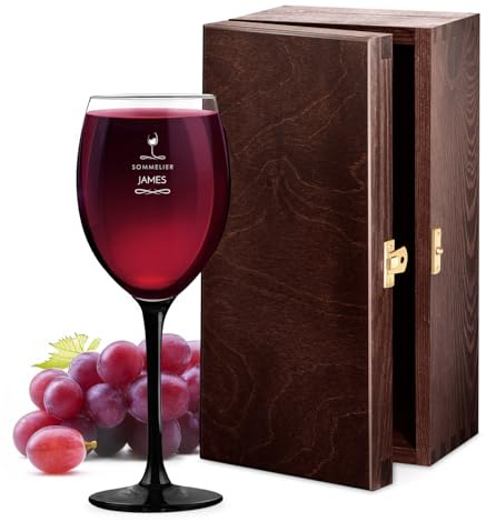 Maverton Wine Glass with a Black stem and Base, Designer | 330ml “U” Shaped Glass for Man, Stylish, Personalised Wine Glass for him