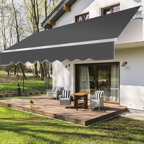 Randaco Store Banne Manuel 300 x 250 cm Gris, Auvent à Bras articulé pour Balcon, Réglage d'angle (0-30 °), Anti-UV et imperméable, Aluminium/Polyester