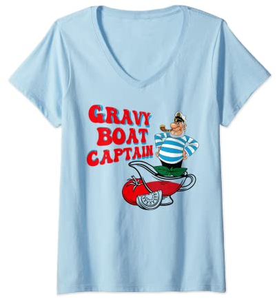 Womens Gravy Boat Captain Funny Thanksgiving Costume Gift V-Neck T-Shirt