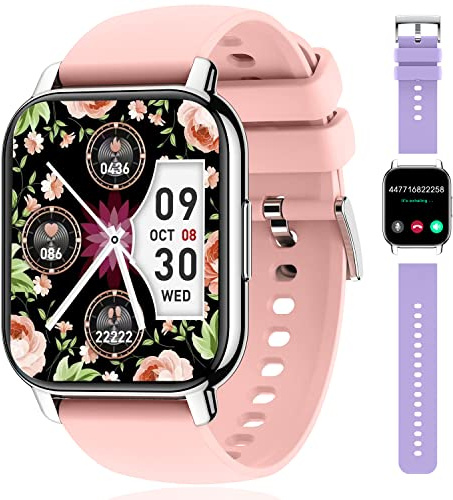 Popglory Smart klocka för kvinnor, män, med bluetooth-samtal, 1,85 tum, sportsmartklocka, pulsmätare, pulsmätare, blodtryck/spO2/stegräknare/sömn, smart klocka för Android iOS