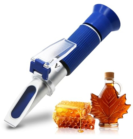AMTAST Honig Refraktometer Honig Feuchtigkeit Tester für Honig Ahornsirup Melasse Imkereibedarf, Brix und Baume, 3-in-1 Verwendungen, 58-90% Brix Skala Bereich mit ATC RHH-90ATC