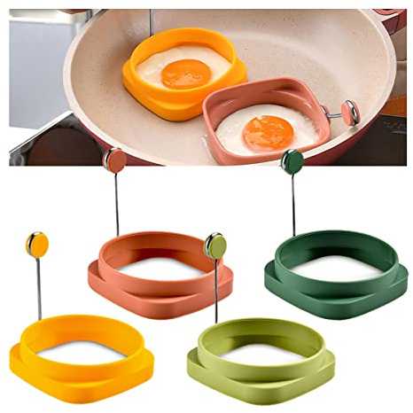 Pro-Noke 4 Pcs Silicone Egg Rings, Round & Square, Clear/Transparent, Non-Stick, Reusable Egg Mold