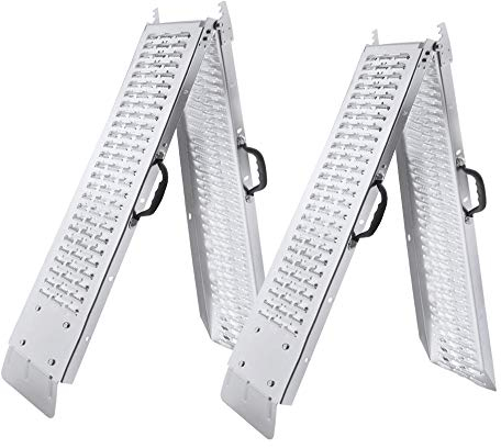 VA-Cerulean Faltbare Auffahrrampe,2 Stück 180cm Silber Laderampe aus Verzinkter Stahl,Antirutsch Verladeschiene,Verladerampe für Motorrad Anhänger PKW Rasentraktor Bärenlast 400 kg Pro Paar