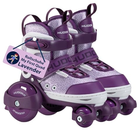 HUDORA rullskridsko My First Quad i storlek 26–29 – lavendel – högkvalitativa rullskor för barn upp till 20 kg – rullskridskor för barn justerbar storlek – säkra nybörjarskridskor med stora hjul