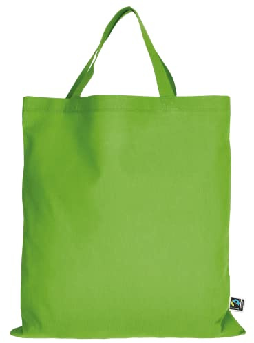 TEXXILLA 10er | 100er | 250er Pack Fairtrade Baumwolltasche - 14 Farben | mit Zwei kurzen Henkeln | 38x42cm | Jutebeutel | Einkaufstasche | unbedruckt, Farbe:hellgrün, Menge:10