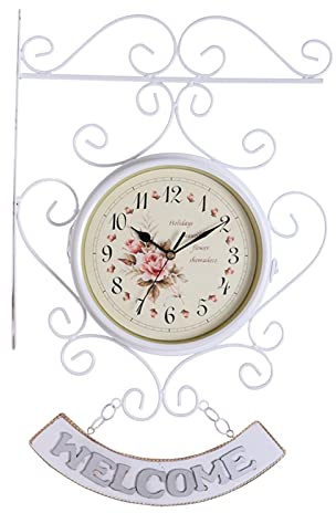 perfk Orologio da Parete bifacciale Stile Vintage in Stile Stazione ferroviaria per la Decorazione della Parete, Bianco