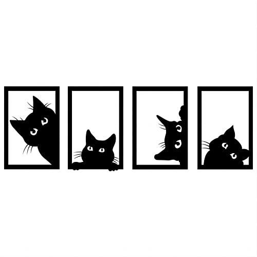 Dexlyn 4er Set Wanddeko Katze Metall Schwarz (20x30 cm) | Minimalistische Katzen Deko für Wohnzimmer, Badezimmer & Kratzbaum