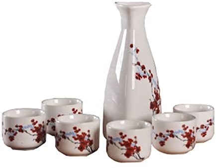ZEALMAX Set di 7 tazze da sake e set di brocche per sake, arte del vino e del tè, A