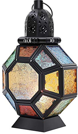 Graootoly Retro Kerze Laterne,Tragbare marokkanische Buntglas Kerzenhalter Hängelampe Licht Wind Laterne,Wohnkultur