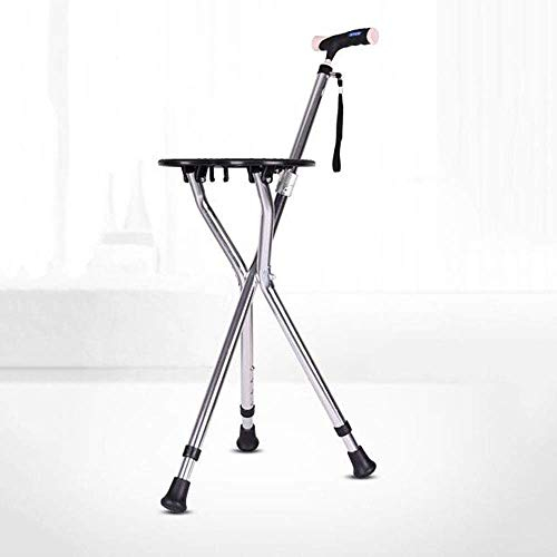 Klappbarer Gehstock-Sitz-Kombi, 400 lbs Kapazität, tragbarer Gehstock-Hocker, praktischer, klappbarer Krückstuhl-Sitz, 3 Beine, höhenverstellbar, robuster, dicker Aluminium-Gehstock, hoch, Unisex, für