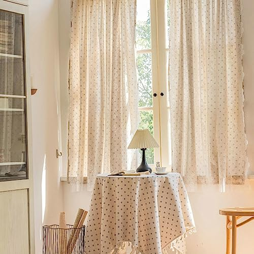 KnSam Wohnzimmer Vorhang Fenster mit Ösen Beige Blau, Zwei Schichten Blau Chrysantheme Bildschirm mit Spitze Vorhänge Jungs Kinderzimmer aus Baumwolle Leinen, 140x200CM(BxH)