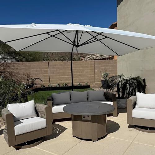 PURPLE LEAF Parasol Déporté 2,7 x 2,7 m avec Base Croisée, Parasol de Jardin Extérieur avec Inclinable et Rotation à 360°, Protection UV pour Balcon, Jardin, Terrasse, Blanc