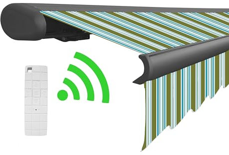 Arilco Elektrische Vollkassettenmarkise Kassettenmarkise Gelenkarmmarkise Markise Sonnenmarkise Sonnenschutz in vielen Farben und Größen wählbar in der Kassettenfarbe Anthrazit (5x3,5m Seegrün)