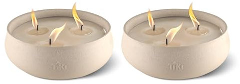 TIKI Brand Citronella 7 Inch Wax Bowl 2-Pack, Tiki Patio, Tiki Table Torch, citronella Candle, Wax Candle, Outdoor Candle, Concerete Wax Bowl, White, 1423120
