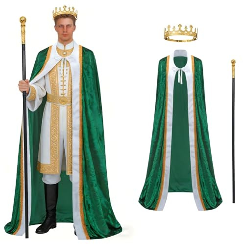 Regenboog Costume de roi pour homme et femme, costume de reine pour adulte, cape de roi en métal, sceptre, costume de seigneur Farquaad, Robe verte, Large