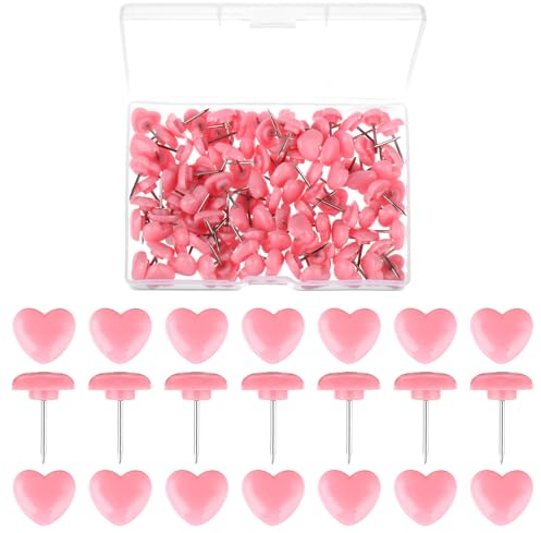 100Pcs Pink Push Pins, Mabor 1,2Cm Love Heart Push Pins for Cork Board Plastic Pin Cute Thumb Tacks Cork Board Pin for Posters Photos Postcards Decorative