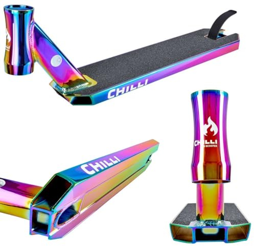 Chilli PRO Scooter Reaper 50cm x 11,5cm Stunt-Scooter Park I Hybrid I Deck I Trick I Tret I Roller I Zubehör I Ersatz I mit Griptape Rainbow Neochrome