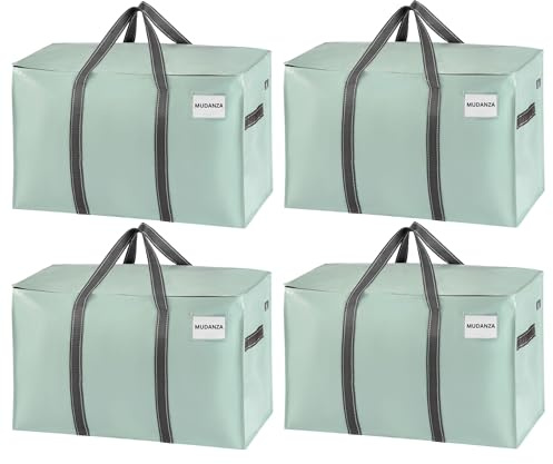 VENO 102 Liter Große Aufbewahrungstasche, Aufbewahrungsbox mit Deckel, Starke Griffe Umzugstaschen mit Reißverschlüssen, Alternative Umzugskartons, Faltbare Kleideraufbewahrung (Hellgrün, 4er Pack)