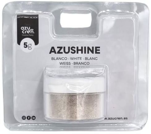 Azucren, Essbarer Glitter, Tortendekoration, Glitter für Getränke, Ideal zum Verzieren von Torten, Fondant, Buttercreme und Getränken, Farbe Weiss, 5 Gramm. AZUSHINE
