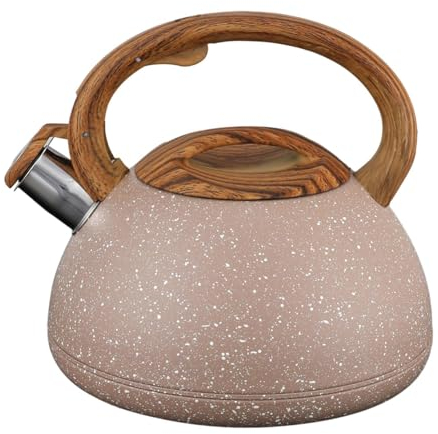 Bollitore da tè a fischio in acciaio inossidabile, teiera bollente da 3 litri con manico in legno, elegante e funzionale, bollitore a fischio forte da campeggio per stufe elettriche e in ceramica