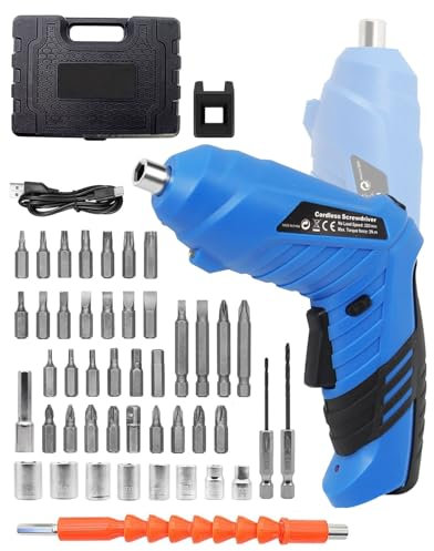 KALAHOL 49 in 1 Piece Electric Screwdrivers Cordless, 3.6V Rotatable 90 Degrees Cordless Screwdriver Rechargeable, Electric Screwdriver Set with 1300mAh Rechargeable Battery for Home DIY, Blue