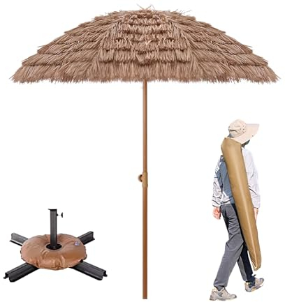 Sombrilla con Soporte Paraguas Hawaiano de Paja con Dirección Multiángulo Ajustable a Prueba de Viento e Impermeable para Patio Jardín Piscina(Color:Natural C,Size:300CM)