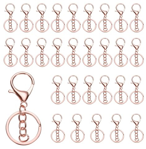 uxcell Karabinerverschlüsse, Schlüsselanhänger, 30 Stück, Karabinerhaken mit flachem Spalt, Schlüsselring und Kette für Bastelarbeiten, Schlüsselanhänger, Zubehör, Roségold