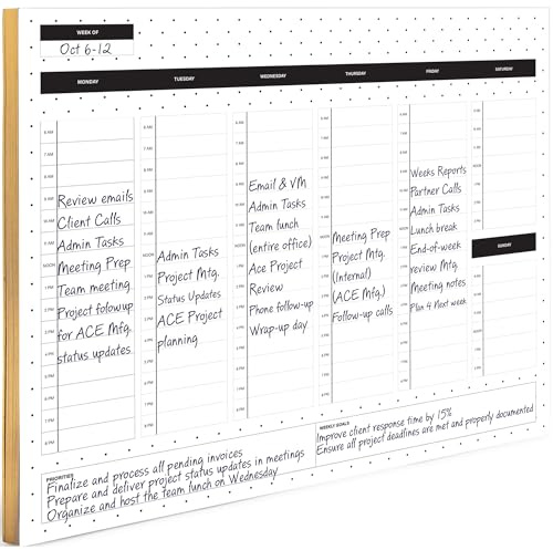 BLU MONACO | Dots Weekly Notepad with Hourly Time Blocking | 52-Page Tear-Off Weekly Planner Pad with Priorities, Goals & Water Tracker | Beautiful Desk Organizer for Productivity