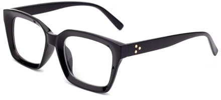 Amorays Occhiali da Lettura Oversize Square Frame Vintage con Anti Luce Blu Lenti Occhiali Presbiopia Lettori per Donna Uomo 6561（Nero,+0.00）
