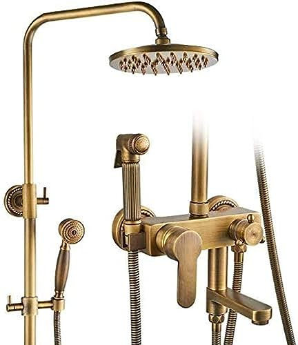 Bathroom Brass Shower Set Vintage Round Top Sprayer System Full Gold Shower Kit Luxury Lifting Bath Mixer Systems