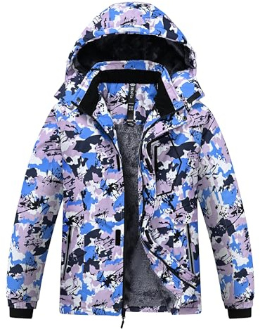 MoFiz Winterjacke Jungen Skijacke Warm Innenfutter Kinder Outdoor Softshelljacken Schneejacke mit Abnehmbare Kapuze X-XY Camouflage Bunt, L (DE152-164)