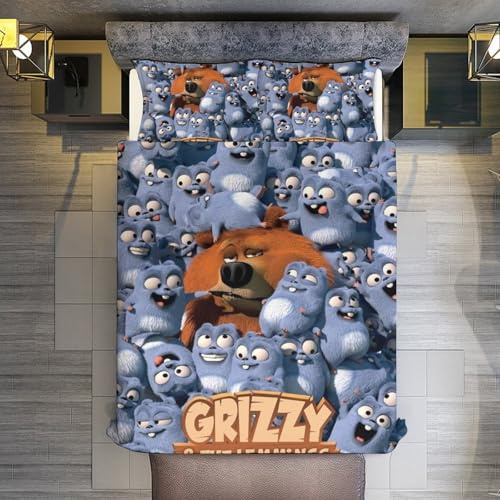 STARSAY Grizzy und die Lemminge Bettwäsche 135x200cm Bettbezug 2 Kissenbezug,Atmungsaktiv Mikrofaser Bettwäsche-Sets Kinder Bettdecken Bezug Geschenke (Grizzy)