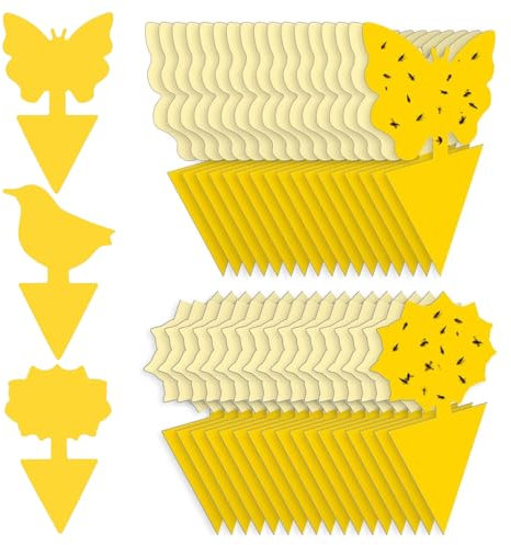 60 Pcs Fruit Fly Traps, Double-sided Fungus Gnat Sticky Fly Catcher for Plant Fly Control Indoor Outdoor Multiple Insects Control - Non-Toxic, Waterproof