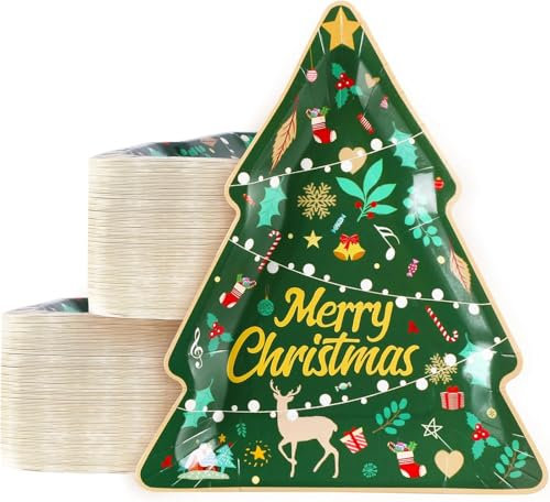 Bdecoll Weihnachtsbaums Pappteller Weihnachten,40 Stück Weihnachtsteller 28 * 20cm Kuchenteller mit Santa Schneemann Elch,Weihnachtsteller Set Pappteller für Tischdeko Weihnachten