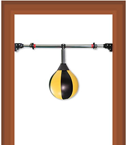WJFTODAY Leder-Speedbag zum Boxen, tragbare Boxsäcke mit großem tragbarem Reflexball, Tür Boxsäcke mit großem tragbarem Reflexball, Türrahmen für Erwachsene und Kinder, aufblasbarer Ball, verstellbar