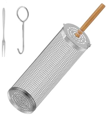 Rollender Grillkorb - Rotisserie Grillkorb Kochen | Edelstahl BBQ Grillkorb | Antihaft-Grillkorb mit Griff für Gemüse, Garnelen, Brathähnchen, Steak