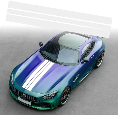 Auto Motorhaube Streifen Aufkleber, Auto Racing Karosserie Seite Rock Dach Haube Stoßstange Streifen Aufkleber Vinyl Dekoration für Autos SUV LKW Geländewagen, Weiß