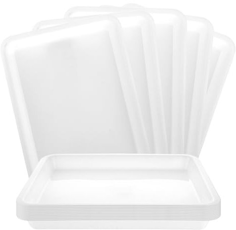 MIVIDE 15 Plateaux de Service Rectangulaires en Plastique Blanc, 34.5 x 25.3 x 3.2 cm, Plateau d'Activité Réutilisable pour Artisanat, Café, Bar, Fête, Cuisine