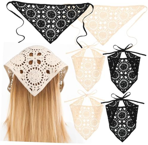 MUSISALY 6stücke Teiliges Häkel-haartuch Für Damen Atmungsaktive Langlebige Crochet-head Scarves in Beige Und Schwarz Vielseitig Einsetzbar Als Modisches Dreieckstuch Für Alltag Reisen Und