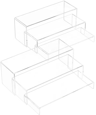Rarapop 6 Pcs Acrylic Display Risers, Clear Riser Shelf Showcase for Buffet Cupcake, Puppets, Anime Characters, Perfumes, Jewelry, Clear Product Stand, Acrylic Risers for Display (SetD)