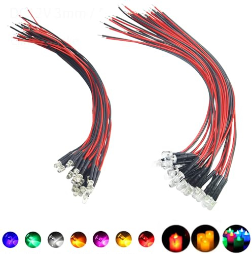 Vrabocry 20 pezzi 5mm Rosso Candela Scintillante Luci LED Diodi Emittenti Pre Cablati 7.9 Pollici DC 9-12v Luce LED Chiaro Rotondo Superiore Piccole Lampade LED