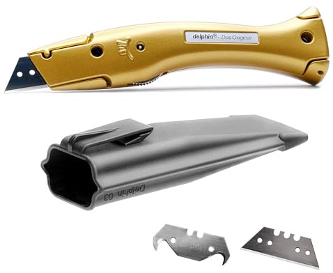 Delphin®-03 Teppichmesser, Farb Edition, Feststehende Klinge, Profi Cuttermesser, Alu, Klingen und Kunststoffköcher, Rechts- u. Linkshänder